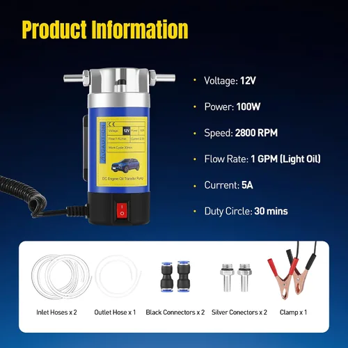 Vista 4 de Bomba extractora de aceite de 12 V 100 W, bomba de cambio de aceite eléctrica para aceite de motor, aceite de engranajes, drenaje de fluido
