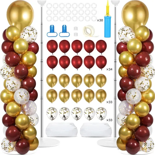 Vista 10 de Juego de 2 soportes de columna de globos plateados y blancos con 100 globos plateados con base para globos de confeti de suelo, kit de columna