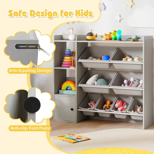 Vista 5 de Costzon Organizador de almacenamiento de juguetes para niños con 8 contenedores, estantería de madera para niños pequeños con estantes abiertos