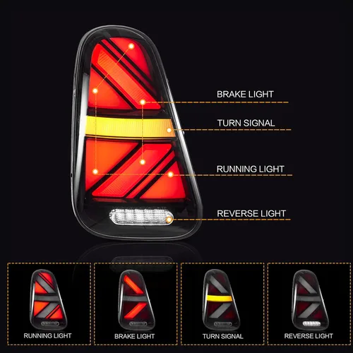Vista 2 de Ensamble de luces traseras VLAND Compatible con BMW Mini R50 R52 R53 2001-2006, lámpara trasera Union Jack con DRL dinámico, luz trasera con señal