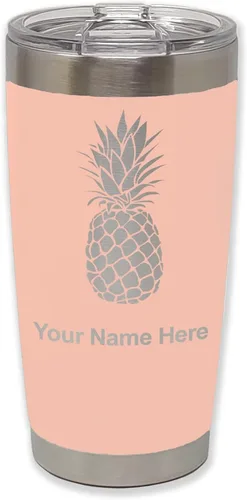 Vista 30 de LaserGram Vaso aislado al vacío de 20 onzas, piña, grabado personalizado incluido (negro)