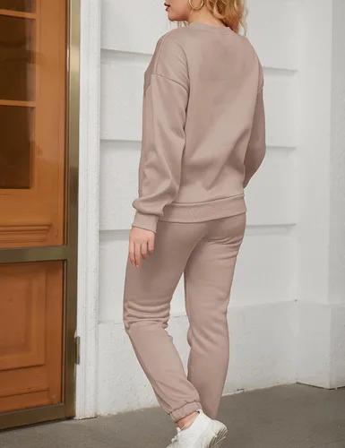 Vista 3 de Conjunto de 2 piezas para mujer, manga larga, cuello redondo, sudadera y pantalones deportivos