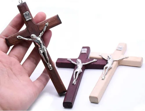 Vista 4 de Regalo católico para hombre y mujer, hecho a mano en Tierra Santa, Crucifijo de madera natural, Crucifijo de oración y celebración de cruz, colgante