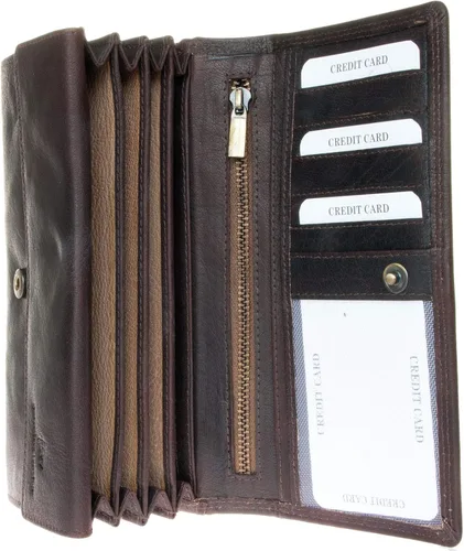 Vista 2 de FLW Cartera de piel auténtica resistente aceitada para mujer con estampado ornamental parcial Marrón Classic