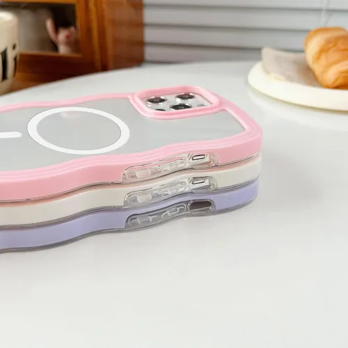 Vista 3 de XIZYO Funda magnética para iPhone 13 Pro, marco ondulado estético de ondas rizadas, transparente y lindo para mujeres y niñas
