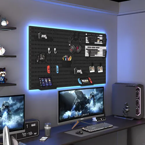 Vista 2 de Kit de Combinación de Tablero Perforado, Organizador de Pared Modular Blanco de Tablero Perforado con 4 Tableros Perforados y Accesorios Colgantes
