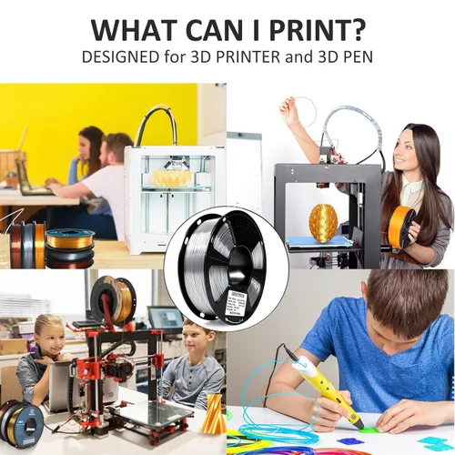 Vista 7 de GEEETECH Filamento PLA de seda plateado de 0.069 libras, filamento de seda brillante para impresora 3D, carrete de 2.2 libras, precisión dimensional
