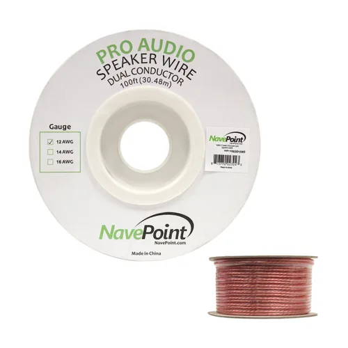 Vista 2 de NavePoint Cable de altavoz de audio de pared de 100 pies CL2 12/2 AWG calibre 2 conductores a granel transparente