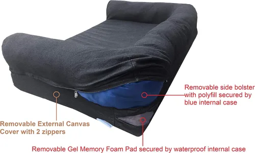 Vista 3 de Dogbed4less Sofá cama ortopédica de espuma viscoelástica de gel prémium para mascotas con forro impermeable y funda de lona, tumbona de 47 x 29
