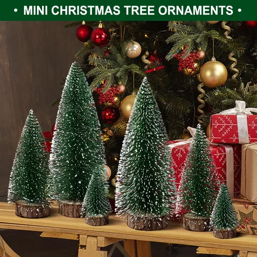 Vista 3 de 6 piezas de mini árboles de Navidad decorativos de cepillo para botellas, árboles de Navidad artificiales de mesa para interiores y exteriores, Verde