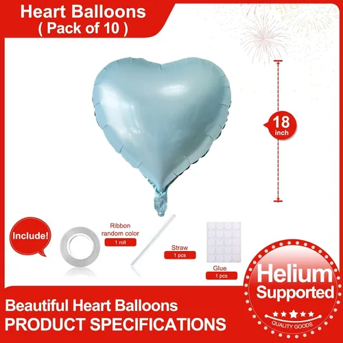 Vista 2 de Lovoir 10 globos de aluminio con forma de corazón azul bebé de 18 pulgadas, globos de amor para el día de San Valentín, cumpleaños, fiestas, bodas
