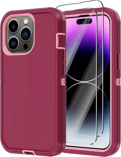 Vista 9 de Funda para iPhone 14 Pro Max con 2 protectores de pantalla, resistente de servicio pesado a prueba de golpes, protección contra caídas, resistente
