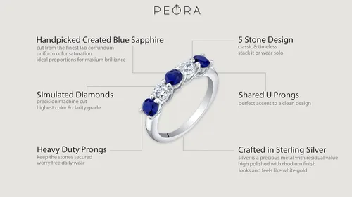 Vista 4 de PEORA 925 Sterling Silver Five-Stone Trellis Ring Band for Women in Various Gemstones, 3.5mm Width, Sizes 5 to 9