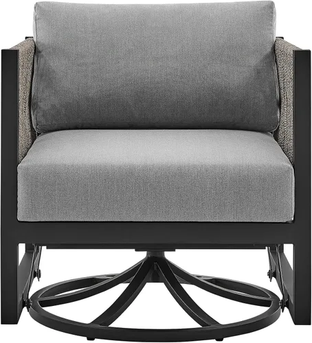 Vista 4 de Cuffay - Silla giratoria para patio al aire libre en aluminio negro con cojines grises