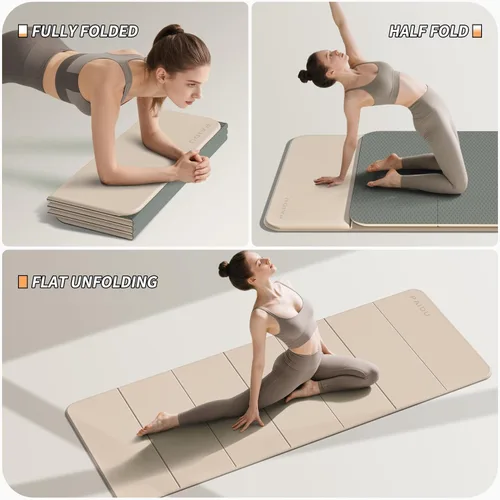 Vista 2 de PAIDU Esterilla de yoga plegable para fitness, extra gruesa de 2/5 pulgadas (0.394 in) TPE antideslizante certificado SGS 75 x 26 pulgadas extra