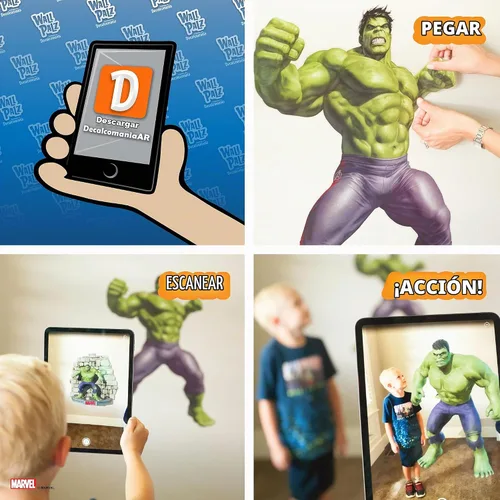 Vista 3 de Wall Palz Marvel Incredible Hulk Calcomanías de Pared - 29" Realidad Aumentada Vengadores Hulk Decoración de Pared para Dormitorio Calcomanías