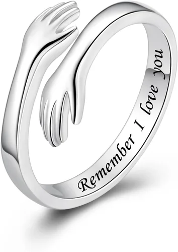 Vista 26 de Anillos de abrazo de plata esterlina S925 para mujeres, adolescentes y niñas, anillo ajustable para nieta, hija, esperanza, promesa, amistad, anillo