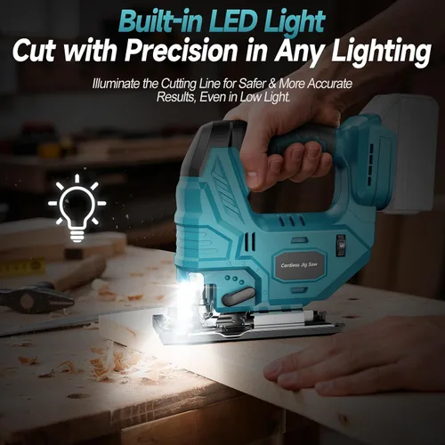 Vista 8 de Sierra de calar inalámbrica compatible con batería Makita de 18V, motor sin escobillas, control variable de 7 velocidades, 3200 RPM, potencia