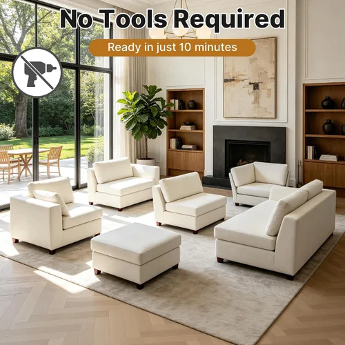 Vista 7 de Oversized Modular Sectional Sofa, 113" L Shaped Cloud Couch, Beige