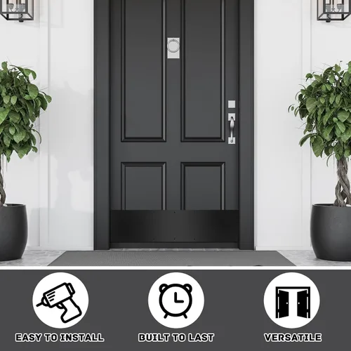 Vista 6 de Dunzy Placa protectora inferior de puerta con tornillos negros de grosor de aluminio satinado, placa de empuje de puerta de metal pulido