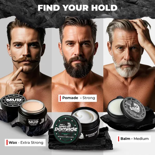 Vista 6 de Bossman Pomada Natural para Cabello y Barba para Hombres (Aroma Vetiver X) – Fijación Media e Hidratante para Peinado de Cabello, Barba y Bigote