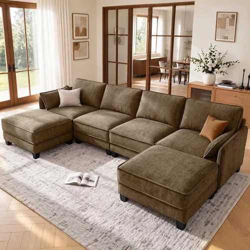 Vista 10 de Sofá modular en forma de U, sofá de nube de 116" para sala de estar Gris-oscuro