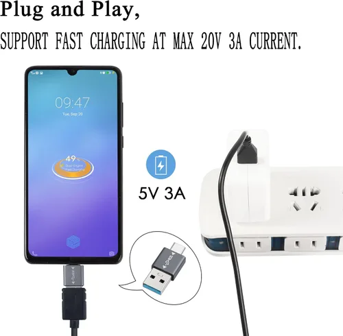 Vista 6 de QIANRENON 5 unids USB 3.1 macho a USB C macho adaptador USB A a USB C conector 10 Gbps, compatible con sincronización de datos OTG para teléfono
