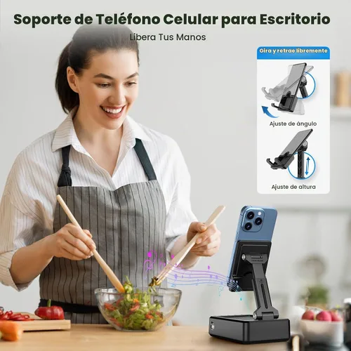 Vista 4 de JTEMAN Soporte para teléfono celular con altavoz Bluetooth y función