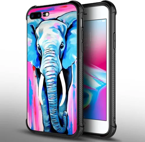 Vista 2 de Funda compatible con iPhone 8 Plus, diseño de elefantes africanos para iPhone 7 Plus, diseño de patrón a prueba de golpes, antiarañazos, carcasa
