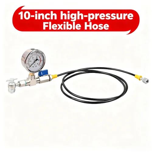 Vista 4 de Kit de recarga de nitrógeno ENYSAON con manómetro de nitrógeno de 700 psi y manguera flexible de alta presión de 10 pulgadas. Herramienta de recarga