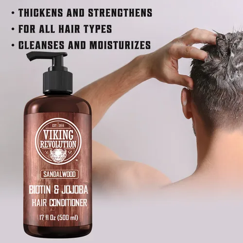 Vista 2 de Viking Revolution - Acondicionador de sándalo con biotina y aceite de jojoba - Acondicionador para hombres, acondicionador natural para cabello