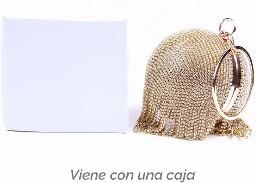 Vista 5 de Bolso de mano redondo de cristal para mujer, con borla, para fiesta de boda Oro