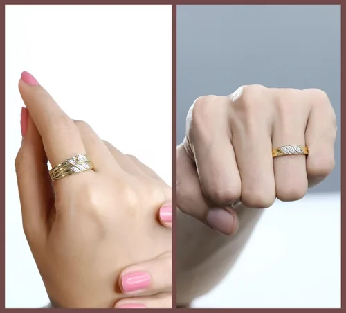 Vista 2 de Dazzlingrock Collection 0.10 ctw Round White Diamond Illusion Engagement Trio Ring Set for Him & Her in Yellow Plated Sterling Silver