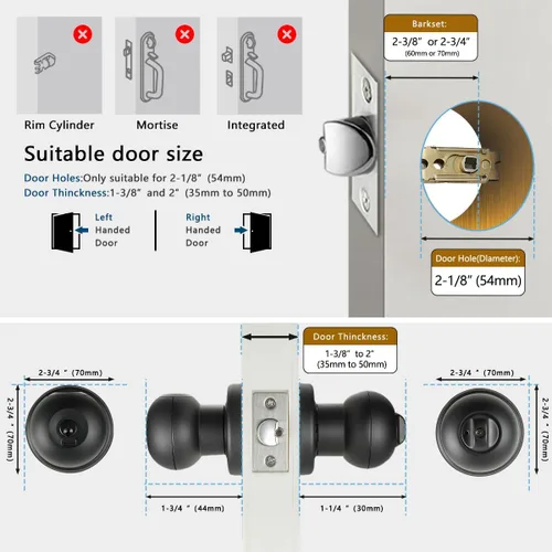 Vista 8 de Buoan - Cerradura de puerta de huellas dactilares, perilla inteligente de puerta con cerradura, cerradura de puerta biométrica negra, cerradura