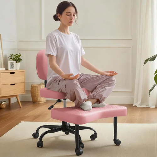 Vista 11 de Silla ergonómica de oficina con patas cruzadas con ruedas, sillas de meditación de altura ajustable para TDAH, yoga y trabajo de escritorio, asiento