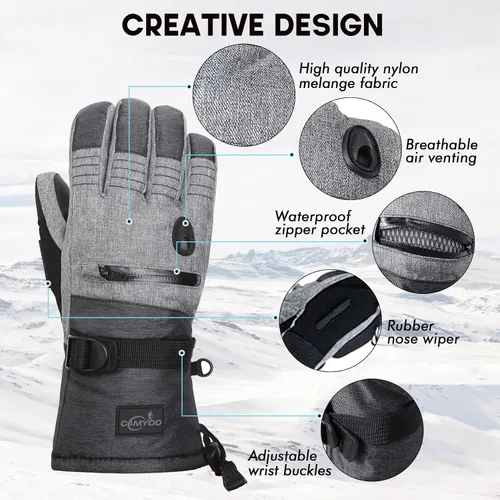 Vista 2 de Guantes de esquí para hombre, guantes de nieve cálidos impermeables y transpirables con pasamontañas para snowboard, moto de nieve en clima frío.