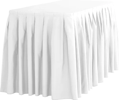 Vista 7 de LTC LINENS Falda de mesa negra para mesa rectangular de 6 pies, falda de mesa de 17 pies, tela de poliéster, mantel de banquete para bodas, bufés