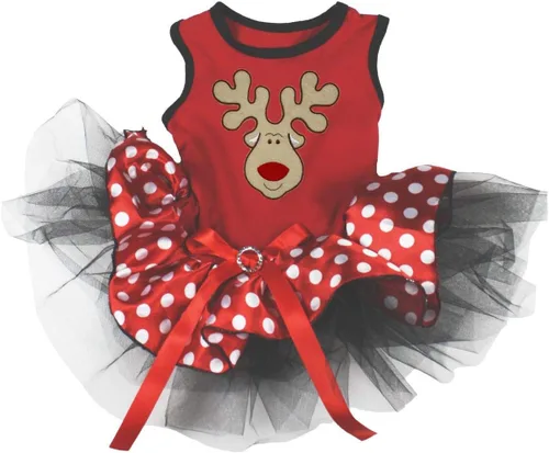 Vista 8 de Petitebella Vestido con rostro de reno para cachorros (Negro/Oro, X-Pequeño)