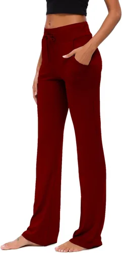 Vista 5 de Pantalones de yoga para mujer con bolsillos, pantalones de yoga holgados de pierna recta con cordón para yoga y correr, estilo casual