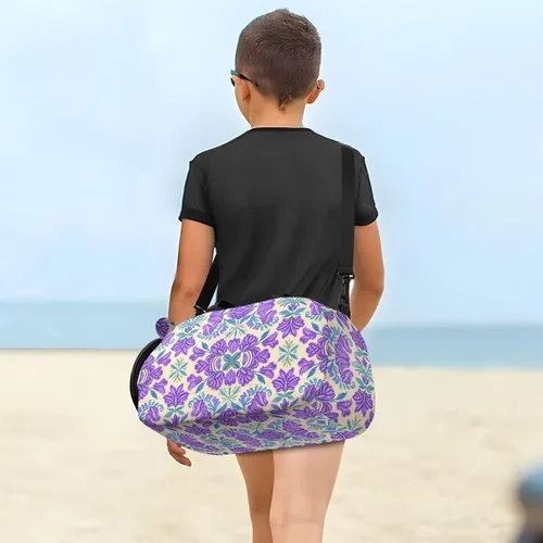 Vista 7 de Trendy Vintage Flower Lavender Blue1 Duffel Bag with Shoes Compartment Large Capacity Carry On Overnight Bag for Boys and Girls bolsos deportivos
