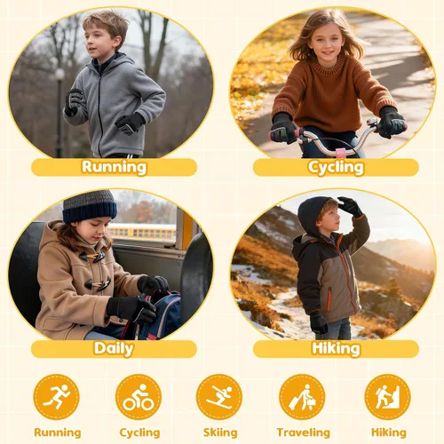 Vista 6 de Guantes cálidos de invierno para niños y niñas, para pantalla táctil, antideslizantes, para clima frío, guantes de ciclismo para deportes al aire