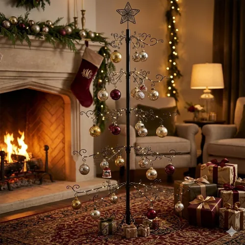 Vista 4 de HOHIYA Árbol de Navidad de hierro forjado de 6.5 pies, alternativa para árbol de Navidad, 174 ganchos, soporte de exhibición de adornos de metal