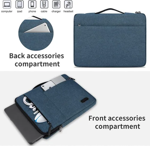 Vista 8 de Funda para laptop de 13.3, 14, 15.6 pulgadas, impermeable, duradera, bolsa de transporte para computadora de negocios, compatible con MacBook