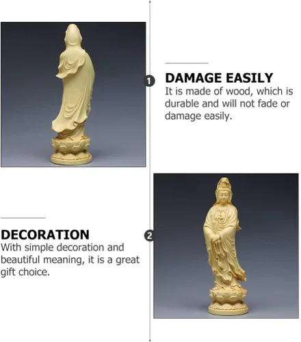 Vista 6 de ABOOFAN 1 adorno de bodhisattva Guanyin estatua de decoración de madera escultura artesanías Guanyin estatua de madera adorno de escritorio
