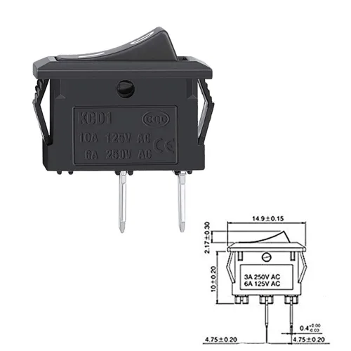 Vista 2 de Interruptor basculante, interruptor de circuito de 2 pines, posición de encendido/apagado, interruptor basculante de barco a presión, 12 V/110 V/250