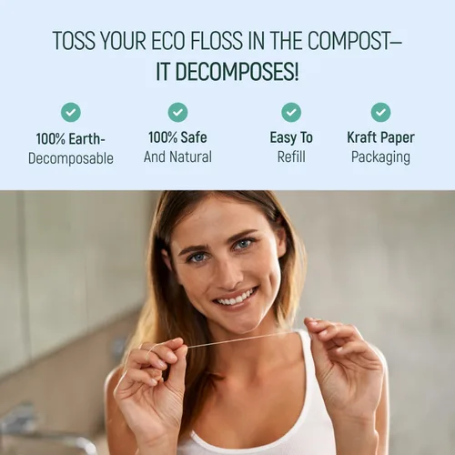 Vista 6 de Hilo dental de encaje dental de menta biodegradable, 2 hilos dentales recargables, carrete de seda de dientes 100% orgánicos, naturales