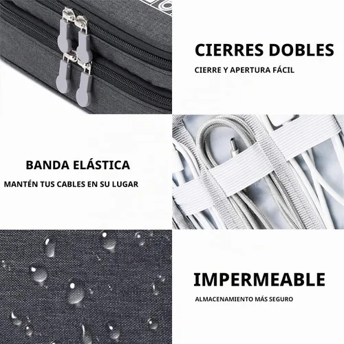 Vista 7 de mygreen Organizador de viaje para electrónica, estuche impermeable para accesorios electrónicos, bolsa de almacenamiento para cables de doble capa