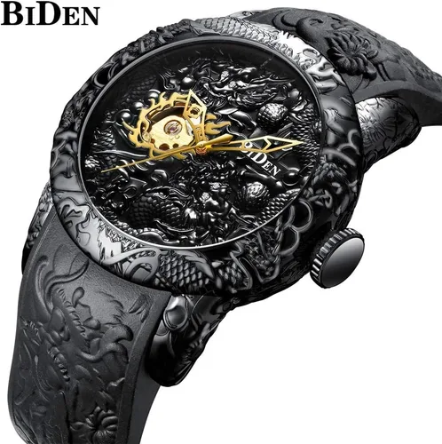 Vista 3 de Reloj automático para hombre, a la moda, grabado en 3D, impermeable, esfera grande, reloj deportivo, 50 mm