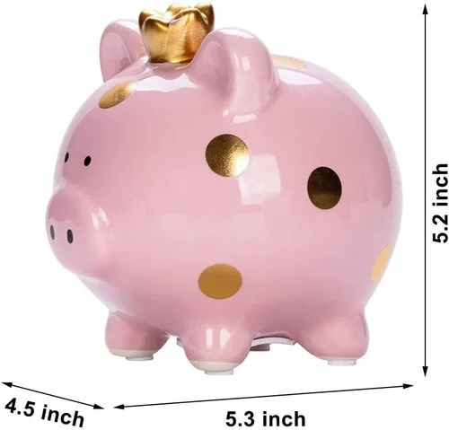 Vista 2 de Hucha de cerámica de dibujos animados, corona de cerdo, moneda, caja de dinero, caja de ahorro de monedas para adultos, niños y niñas (rosa)