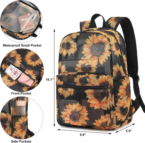 Vista 3 de Xunteny Mochila de malla para niñas y mujeres, mochila escolar semitransparente para niños, mochila universitaria para playa, gimnasio, viajes
